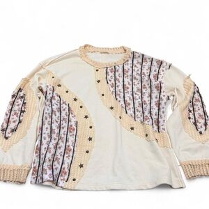 POL Cream Patchwork Knit Longsleeve Top– Women’s Size Small